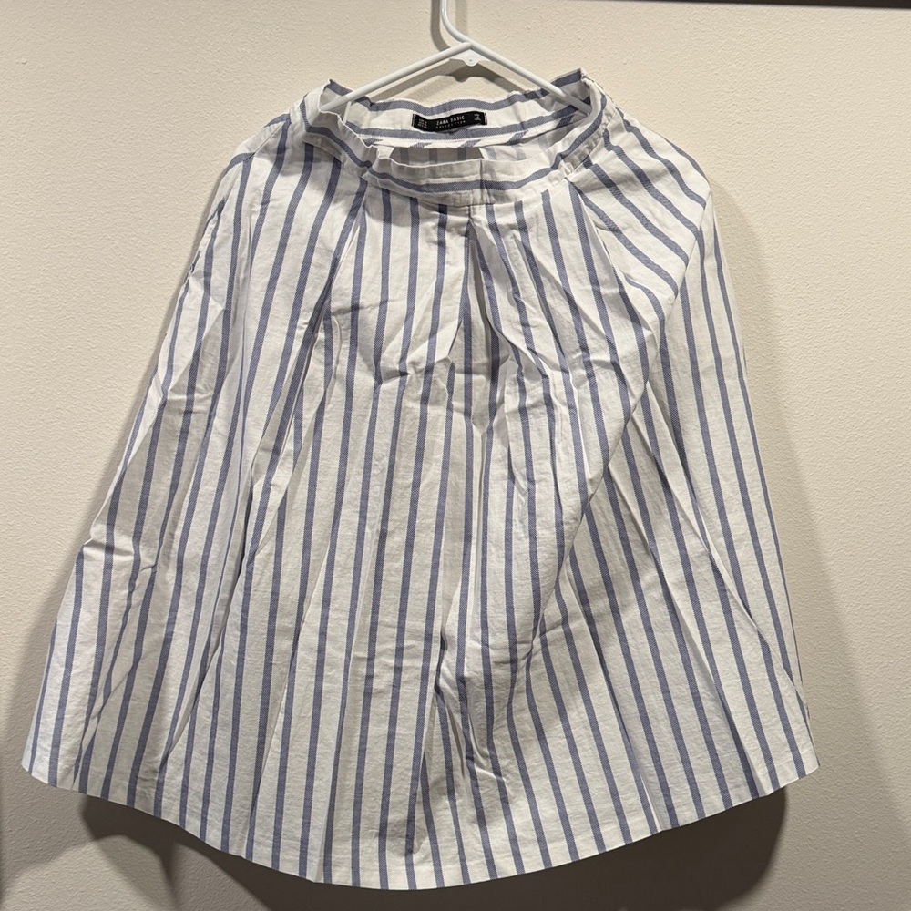 Zara Blue and White Striped A-Line Skirt